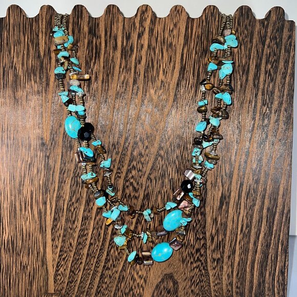 Vintage Turquoise & Coral Beaded Necklace Set - Picture 3 of 6